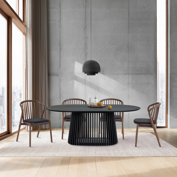 Echo Walnut Wood and Black Faux Leather Dining Chairs - Set of 2