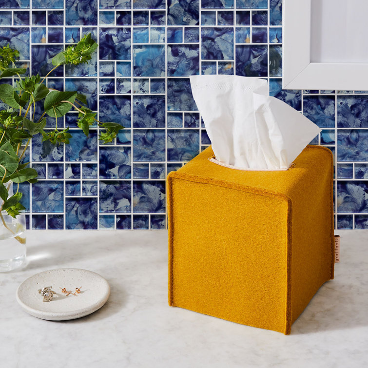 Pacific Blue Hand-Painted Glass Mosaic Tile, 12x12