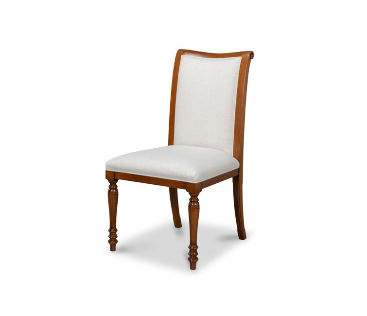 Walnut Wood and Cream Upholstered Side Chair