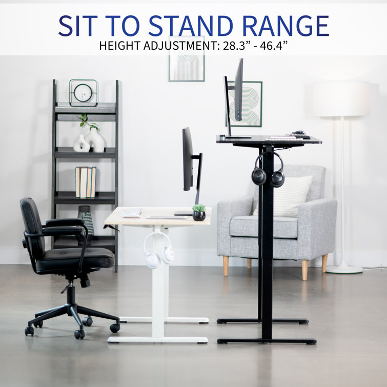 Electric Adjustable Height Black Frame Standing Desk, Dark Walnut Top