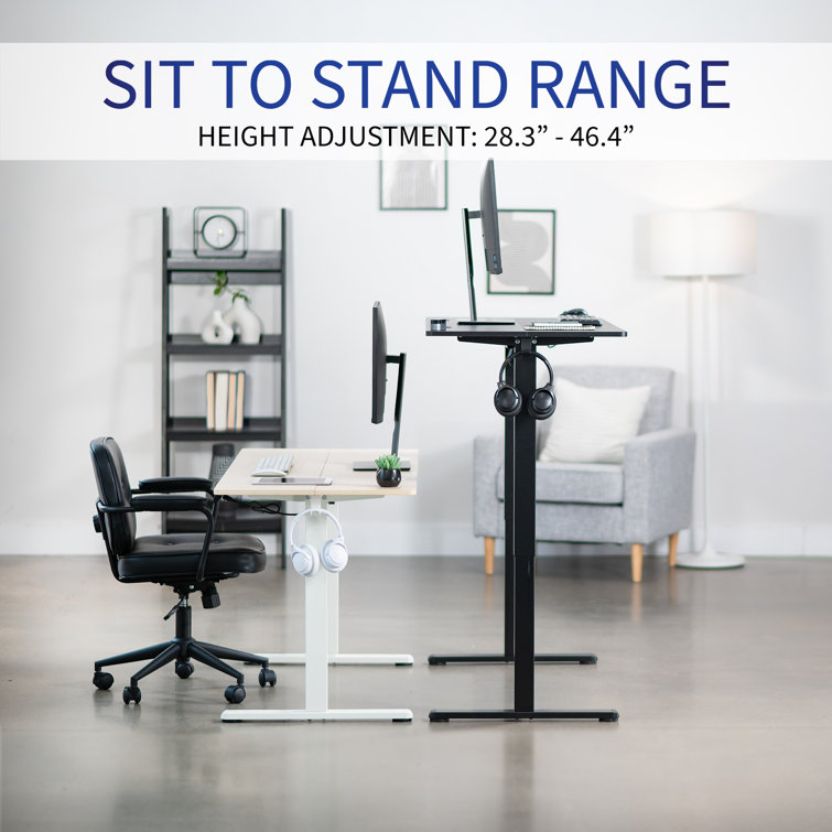 Vivo 55" Adjustable Height Standing Desk, Vintage Brown Wood Composite Top, Black Frame