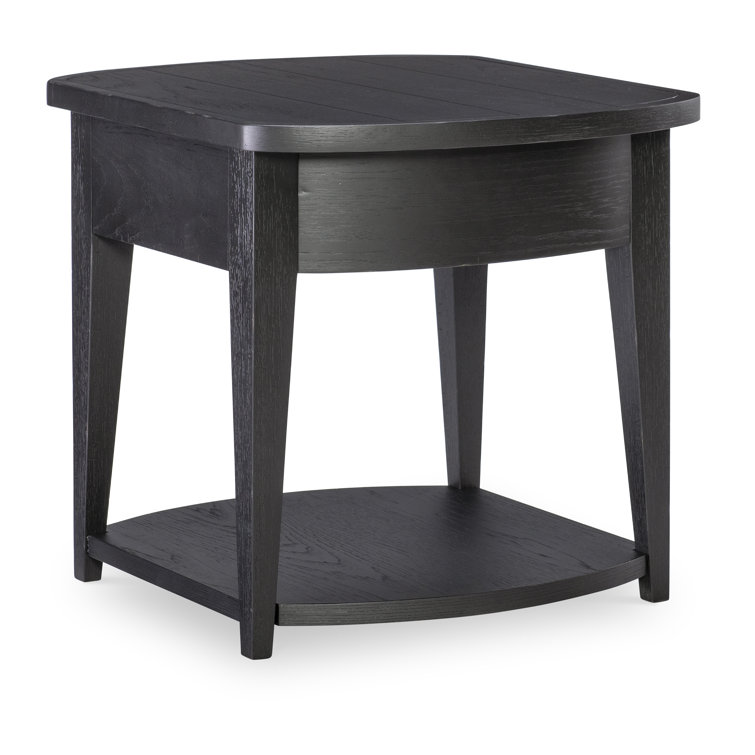 Black Rectangular Solid Wood End Table with Storage
