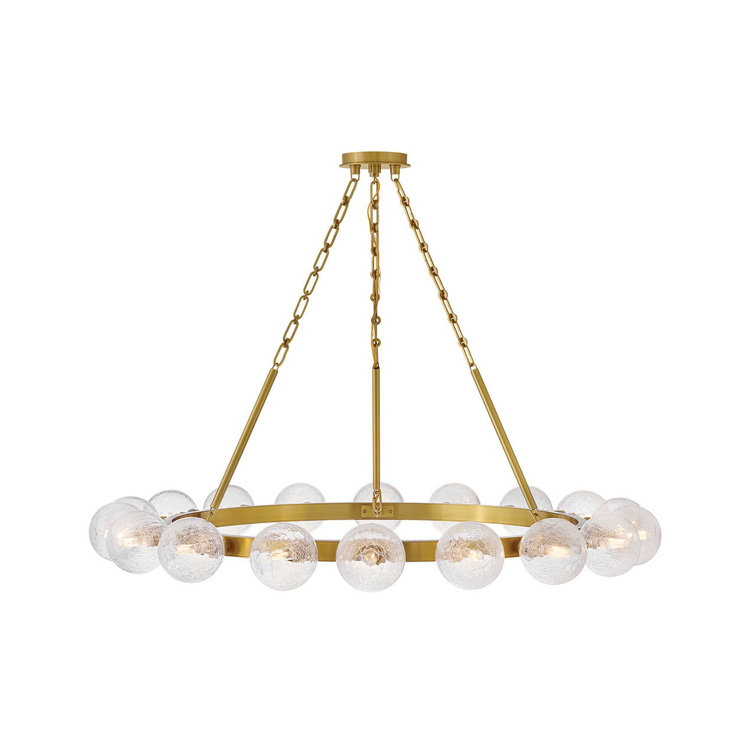 Lacquered Brass 18-Light Chandelier with Crackle Glass Globes