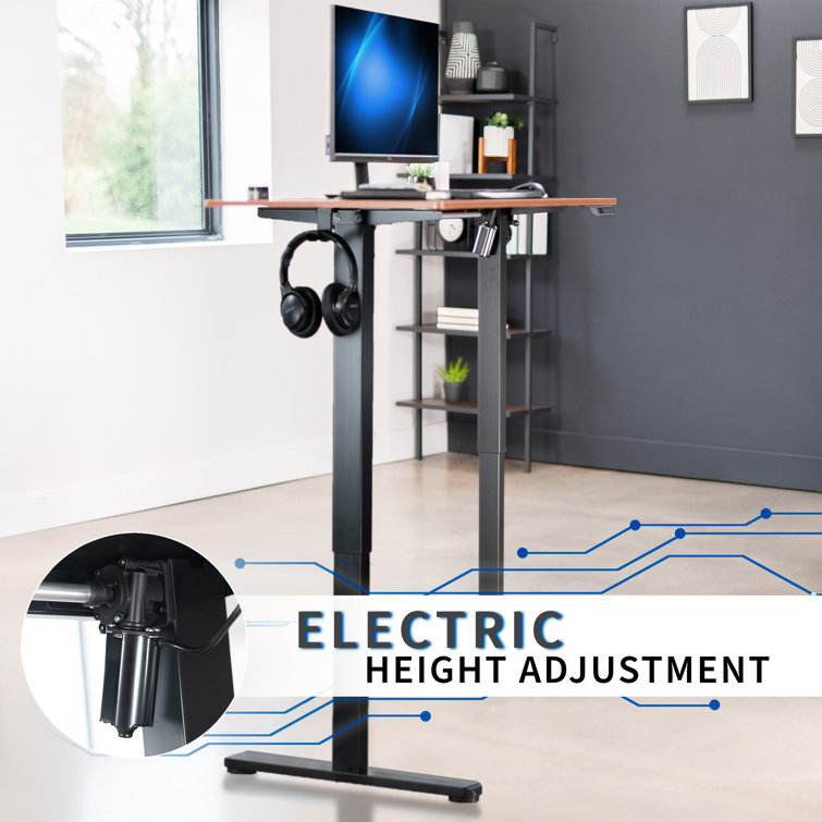 Electric Adjustable Height Black Frame Standing Desk, Dark Walnut Top