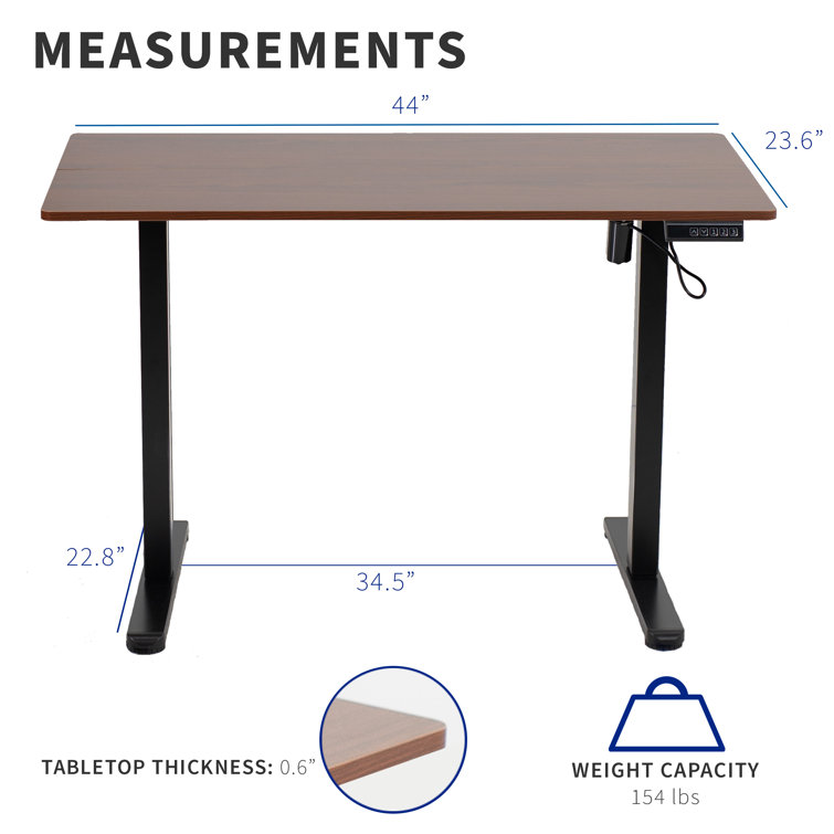 Electric Adjustable Height Black Frame Standing Desk, Dark Walnut Top