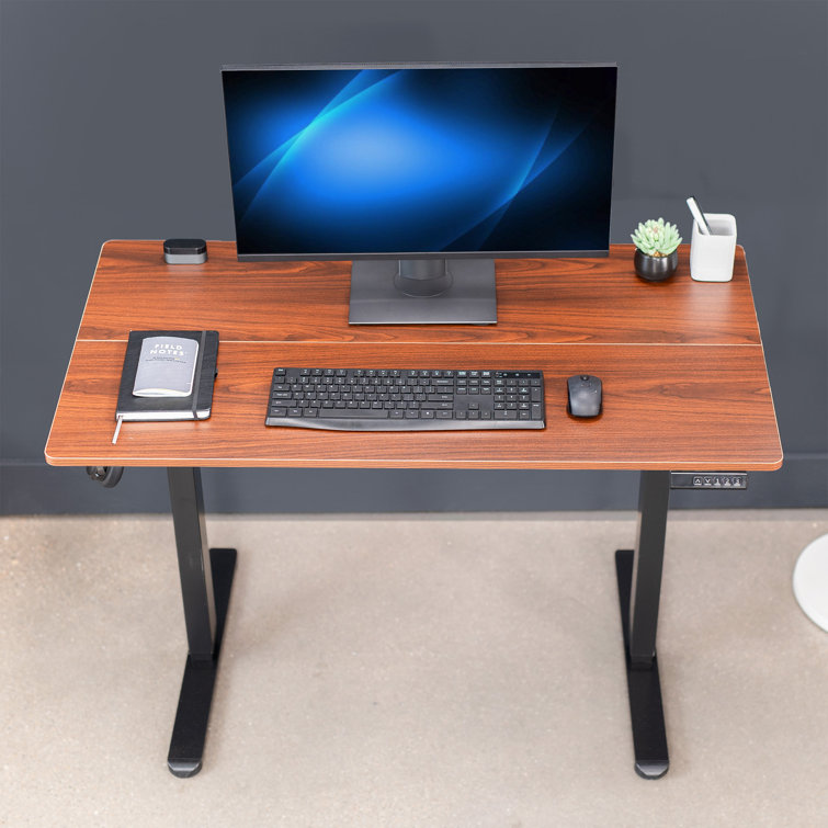 Electric Adjustable Height Black Frame Standing Desk, Dark Walnut Top