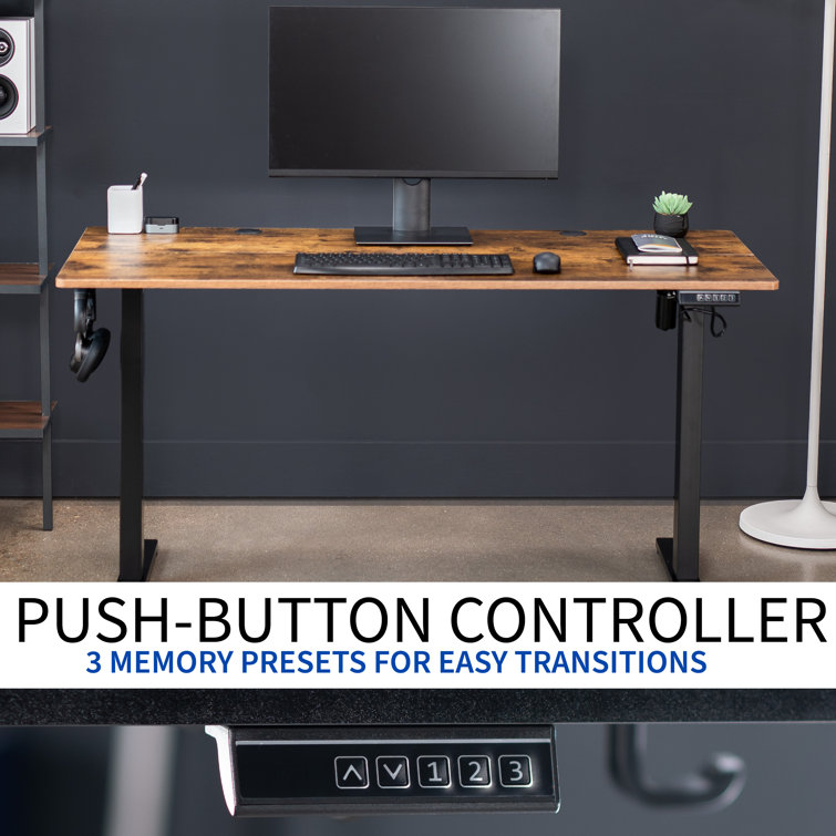 Vivo 55" Adjustable Height Standing Desk, Vintage Brown Wood Composite Top, Black Frame