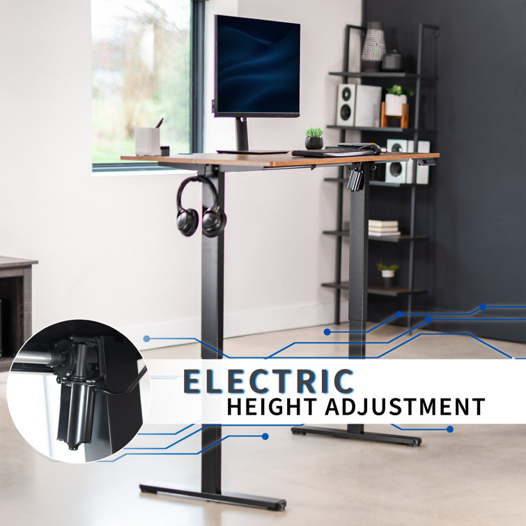 Vivo 55" Adjustable Height Standing Desk, Vintage Brown Wood Composite Top, Black Frame