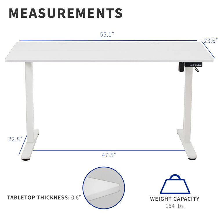 White 55" Electric Adjustable Height Standing Desk with Memory Controller