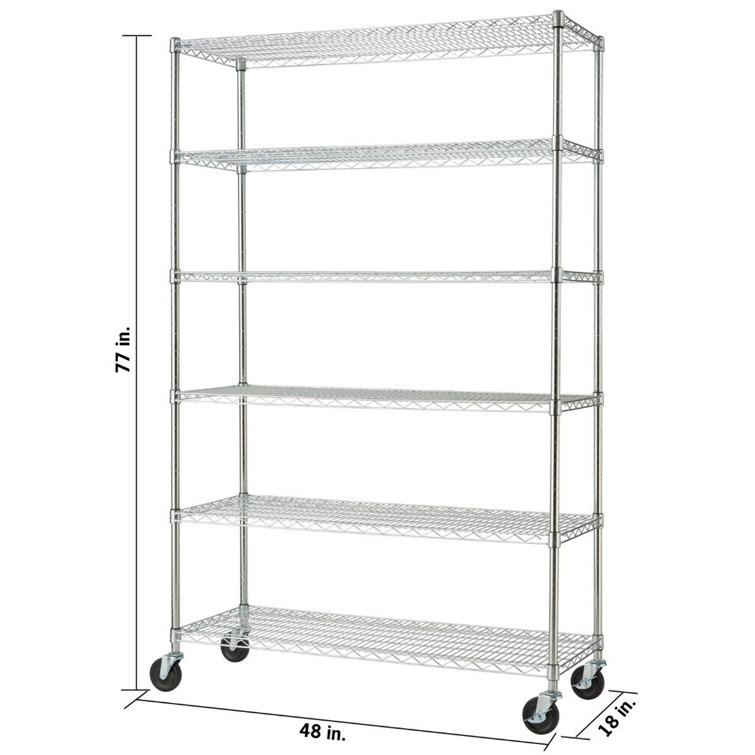 Chrome 6-Tier Wire Shelving with Wheels for Kitchen and Garage
