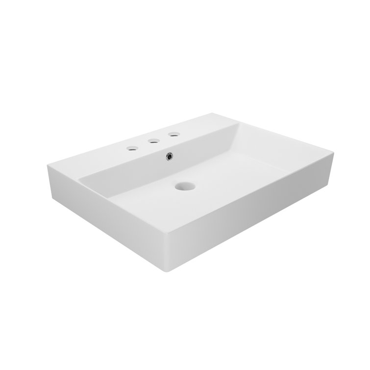 Matte White Ceramic Rectangular Wall-Mount Vessel Sink