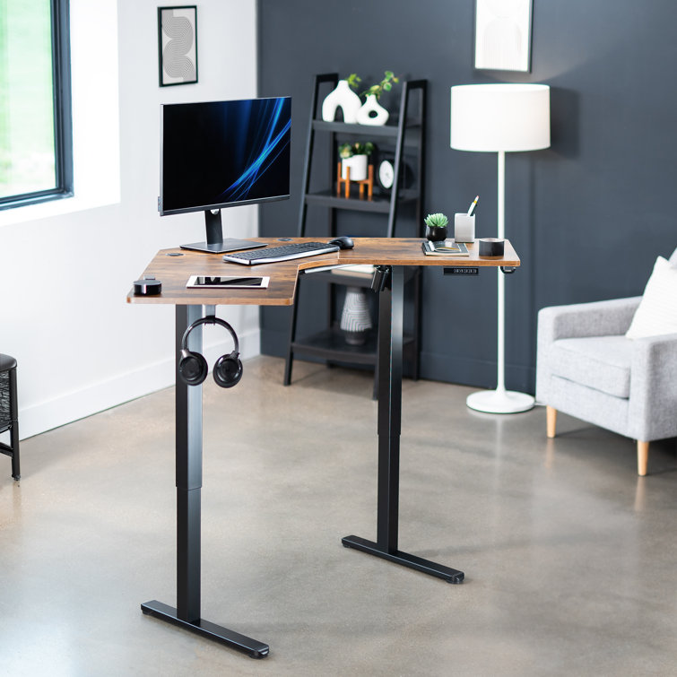Vintage Brown & Black Electric Adjustable Corner Desk, 47"