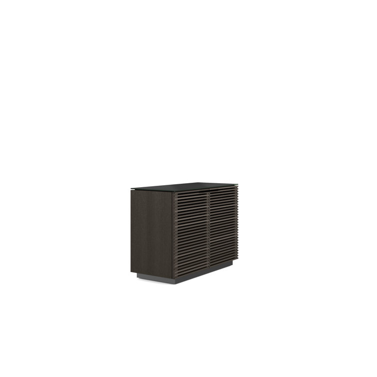 Chocolate Stained Walnut Adjustable Shelving Cabinet with Satin-Etched Glass