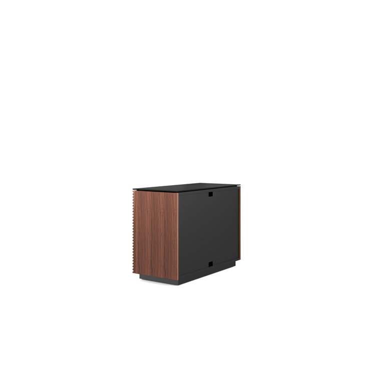 Chocolate Stained Walnut Adjustable Shelving Cabinet with Satin-Etched Glass