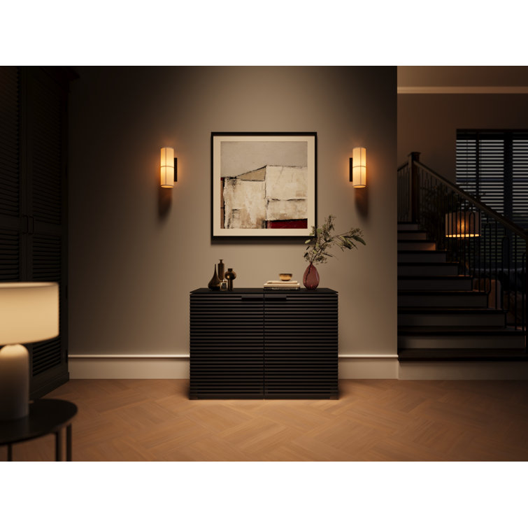 Chocolate Stained Walnut Adjustable Shelving Cabinet with Satin-Etched Glass