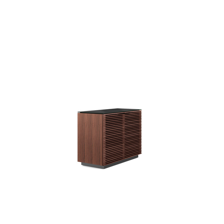 Chocolate Stained Walnut Adjustable Shelving Cabinet with Satin-Etched Glass