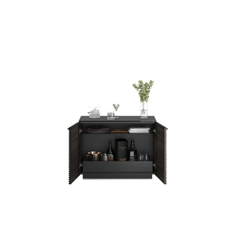Chocolate Stained Walnut Adjustable Shelving Cabinet with Satin-Etched Glass