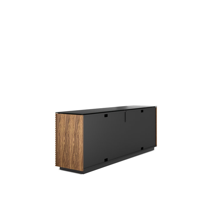 Natural Walnut and Black 79'' Sideboard with Satin Glass Shelves