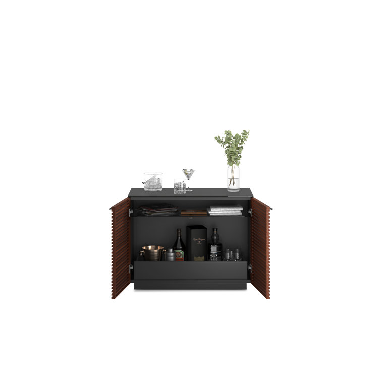 Chocolate Stained Walnut Adjustable Shelving Cabinet with Satin-Etched Glass