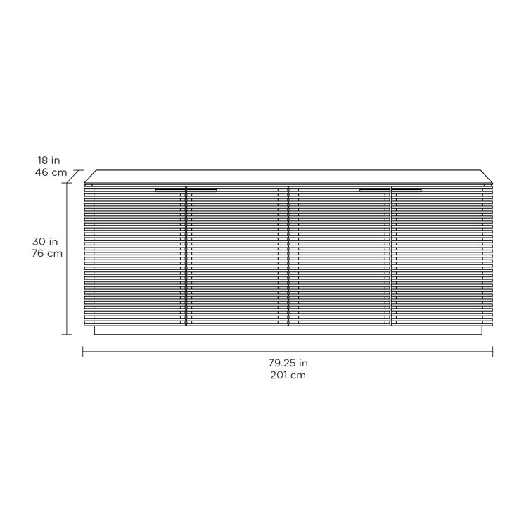 Natural Walnut and Black 79'' Sideboard with Satin Glass Shelves
