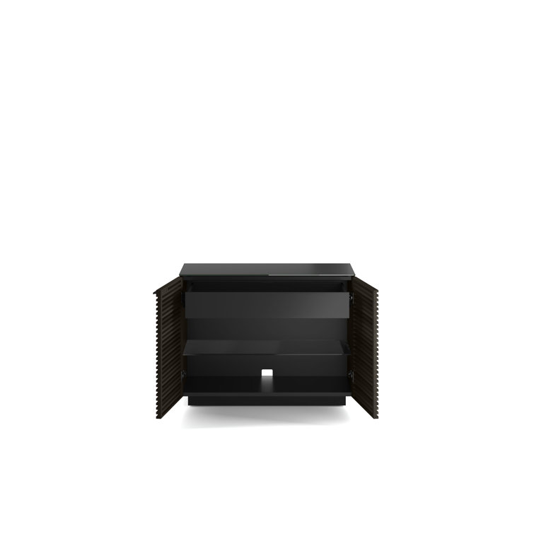 Chocolate Stained Walnut Adjustable Shelving Cabinet with Satin-Etched Glass