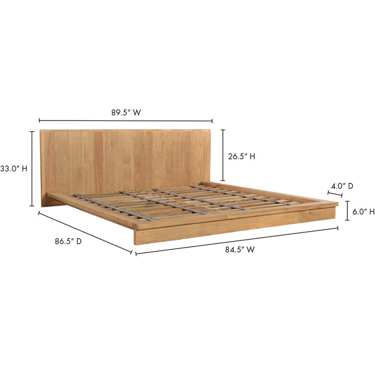 King Oak Solid Wood Platform Bed with Headboard