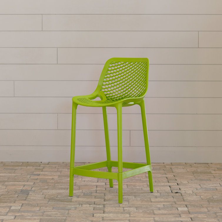Tropical Green Plastic Outdoor Bar Stools with Footrest - Set of 2