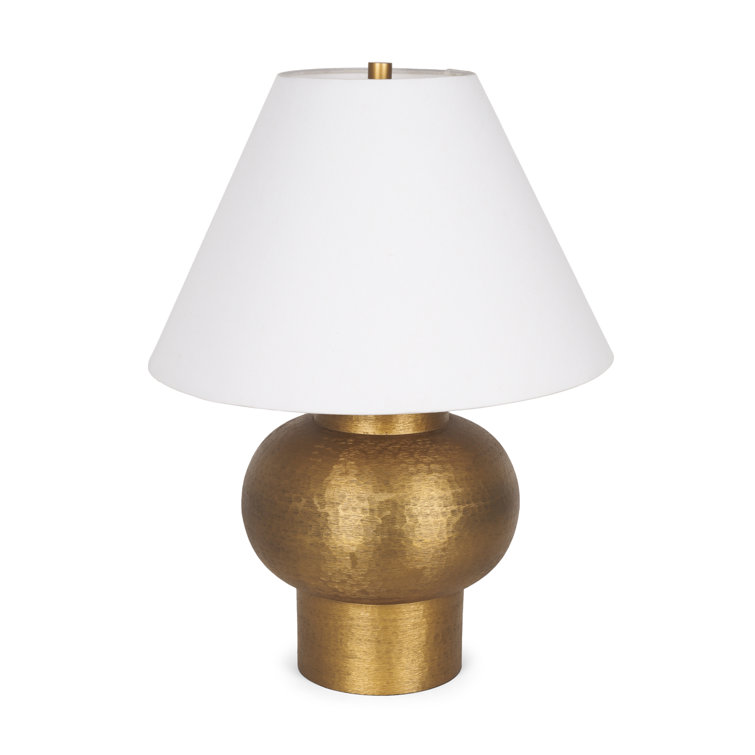 Gold Textured Metal Table Lamp with Cotton Blend Shade