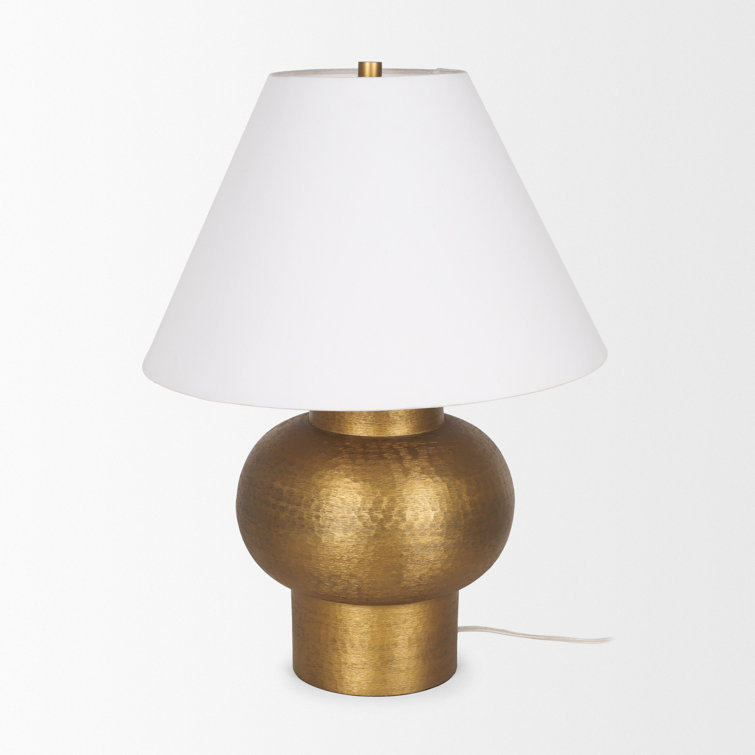 Gold Textured Metal Table Lamp with Cotton Blend Shade