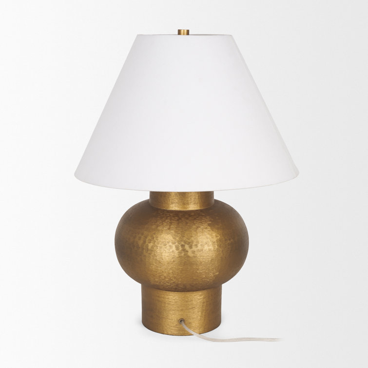 Gold Textured Metal Table Lamp with Cotton Blend Shade
