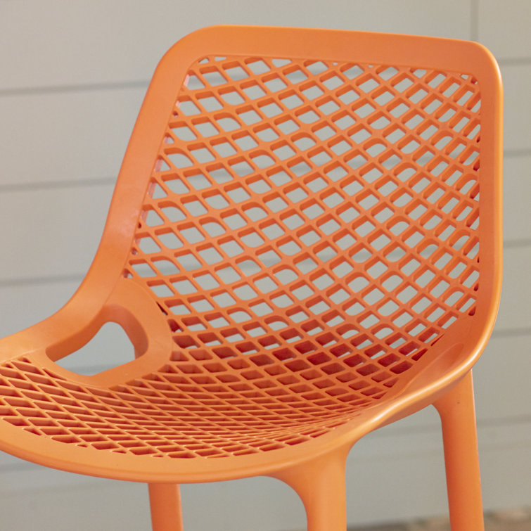 Farrah Orange Plastic Outdoor Bar Stools with Footrest, Set of 2