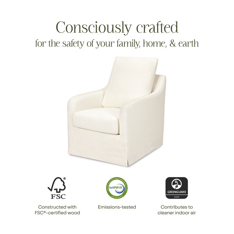 Ivory Eco-Linen Swivel Rocker with Removable Slipcover
