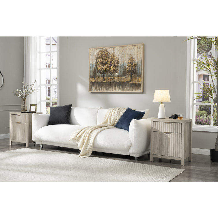 Greige Oak 2-Drawer Nightstand with Built-In Charging Station, Set of 2