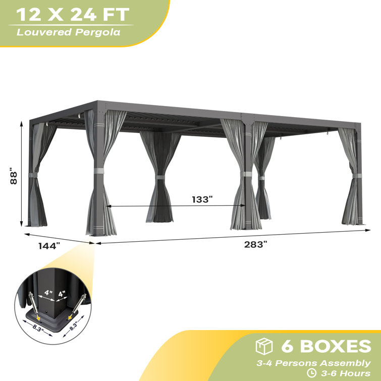 Black Aluminum 24 ft. x 12 ft. Pergola with Canopy