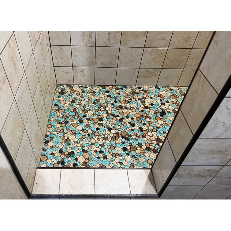 12'' x 12'' Turquoise and Beige Porcelain Pebble Mosaic Tile