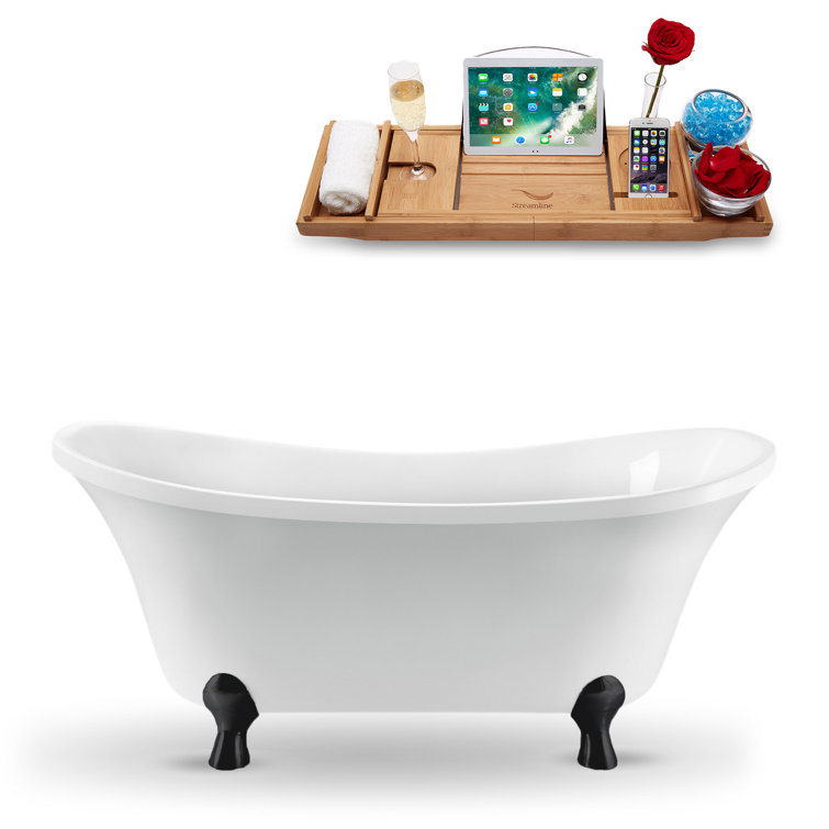 60" Glossy White Acrylic Clawfoot Bathtub with Polished Gold Drain