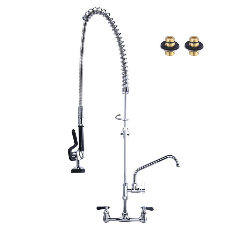 47 Inch Chrome Wall Mounted Commercial Kitchen Faucet with Pull-out Spray