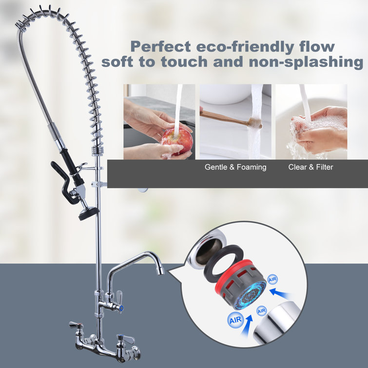 47 Inch Chrome Wall Mounted Commercial Kitchen Faucet with Pull-out Spray