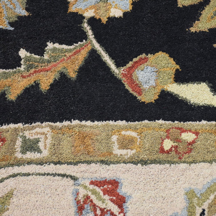 Elegant Hand-Tufted Oriental Wool Rug 8'x10', Black and Beige