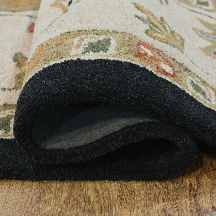 Elegant Hand-Tufted Oriental Wool Rug 8'x10', Black and Beige