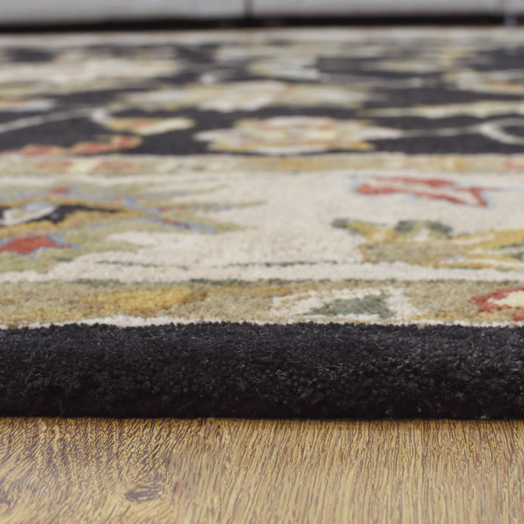 Elegant Hand-Tufted Oriental Wool Rug 8'x10', Black and Beige