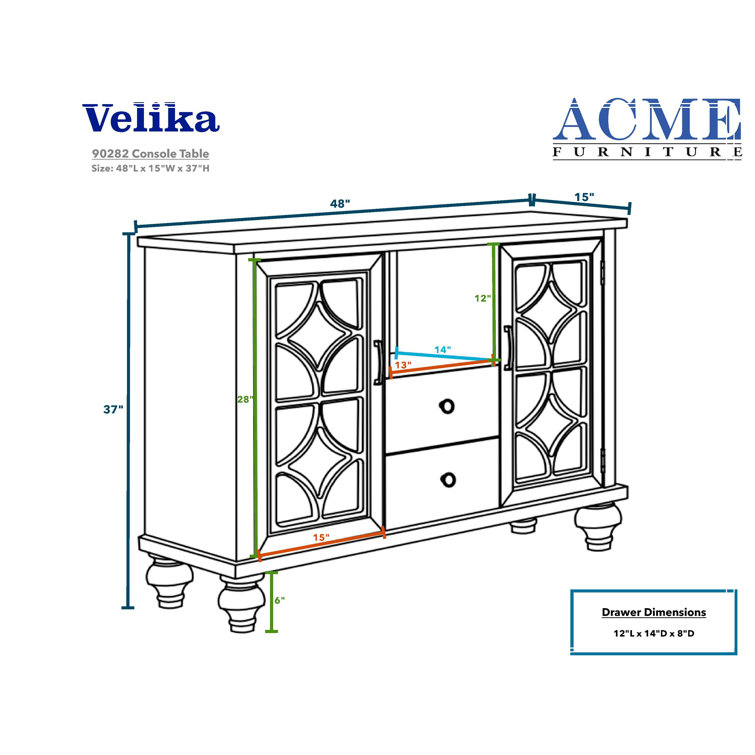 Velika Weathered Gray 53'' Wood Console Table with Mirrored Storage