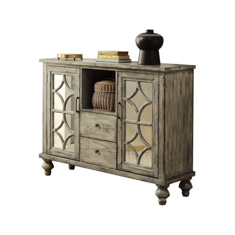 Velika Weathered Gray 53'' Wood Console Table with Mirrored Storage