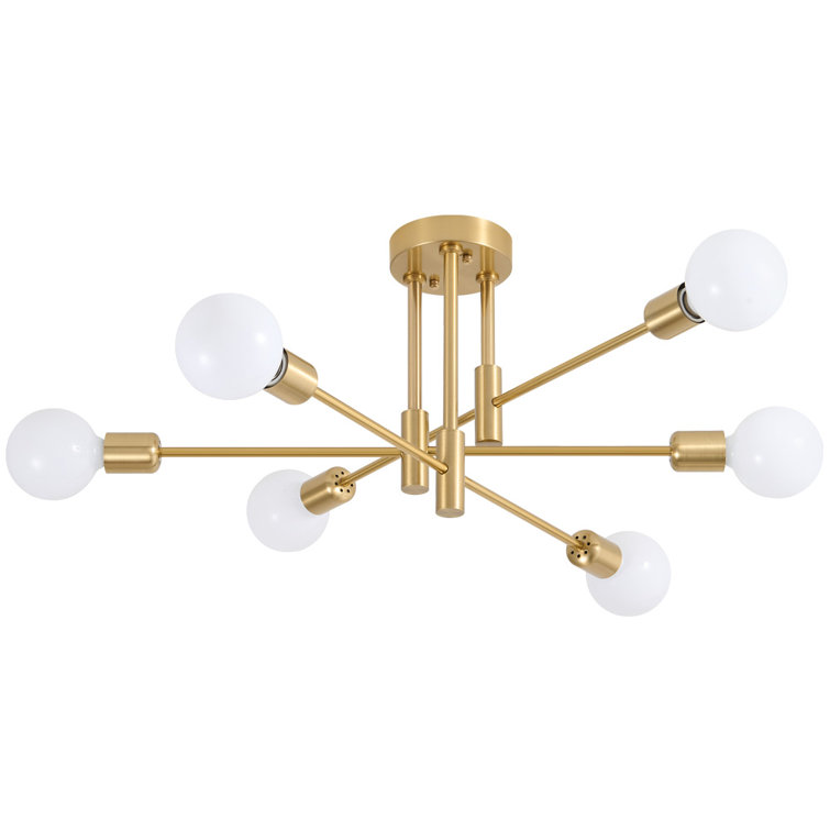 Gold 6-Light Sputnik Semi-Flush Mount Ceiling Fixture