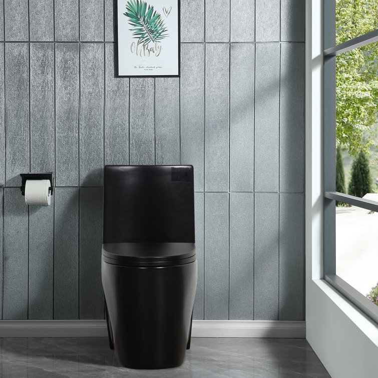 Matte Black Ceramic Dual Flush Elongated One-Piece Toilet
