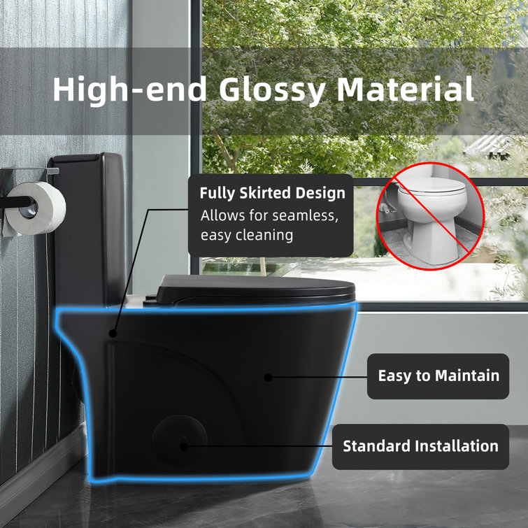 Matte Black Ceramic Dual Flush Elongated One-Piece Toilet