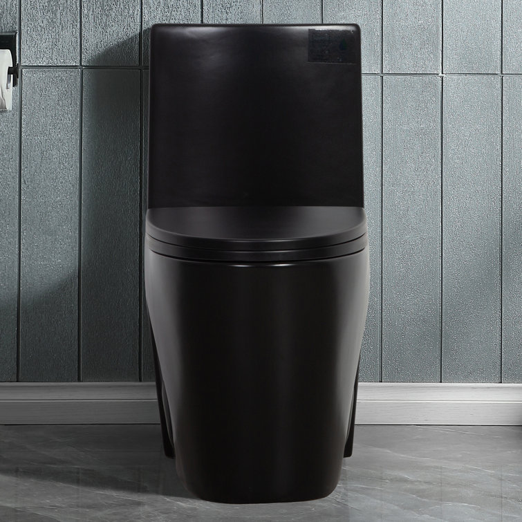 Matte Black Ceramic Dual Flush Elongated One-Piece Toilet