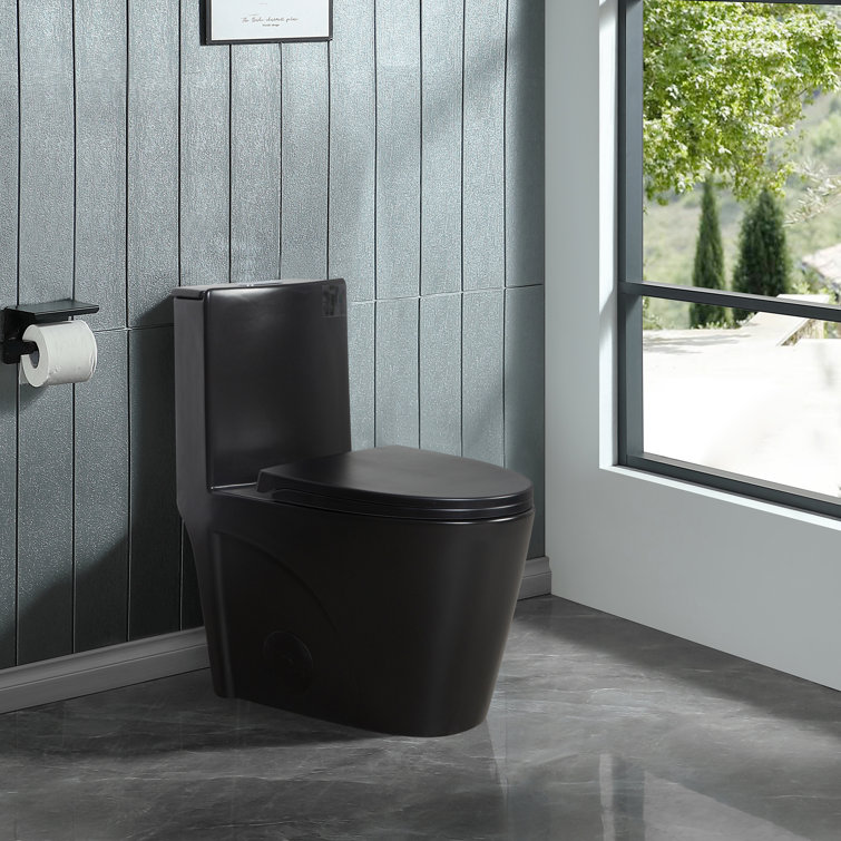 Matte Black Ceramic Dual Flush Elongated One-Piece Toilet