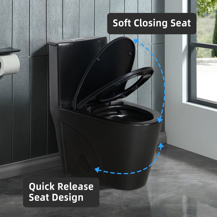 Matte Black Ceramic Dual Flush Elongated One-Piece Toilet