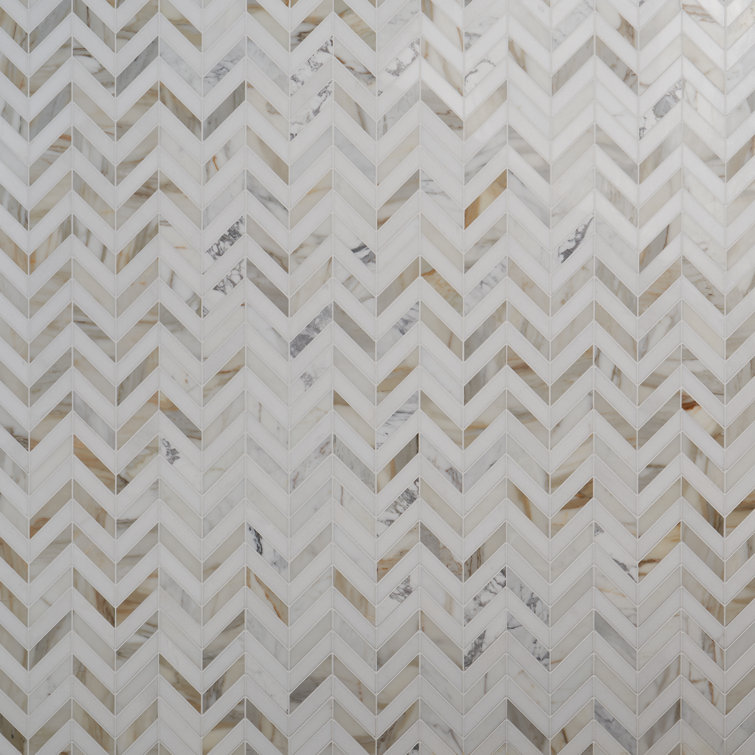 Dart White Carrara and Thassos Polished Marble Mosaic Tile